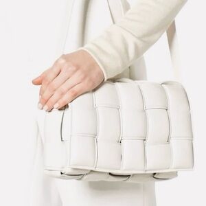 Bottega Large Classic Chalk White Padded Intrecciato Leather Shoulder Bag